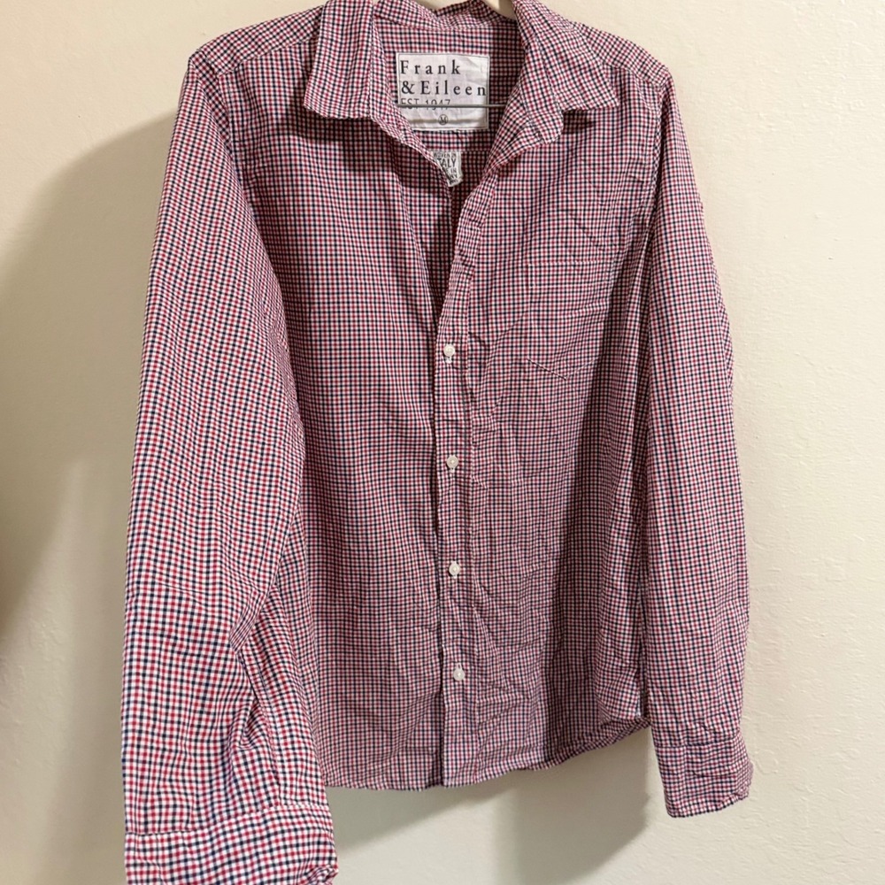 Frank & Eileen Barry Shirt Womens M Red Gingham Cotton Excellent Button Down - Picture 8 of 13
